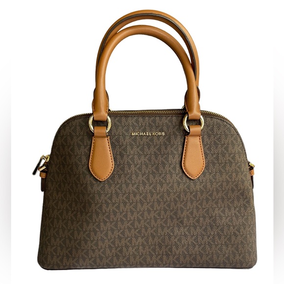 MICHAEL KORS Veronica Medium Brown/Acorn Logo Dome Satchel - Picture 1 of 5